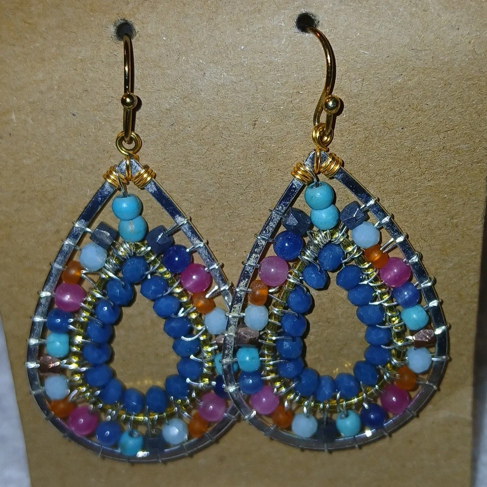 Blue Multi-Strand Statement Necklace, Earrings/Bundle - Picture 6 of 7